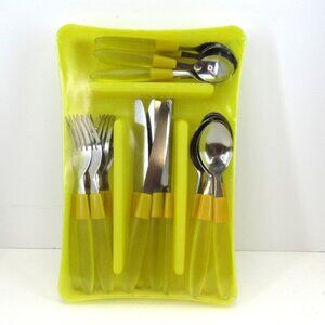 Flatware Set 24 Piece Yellow Lucite Handle and Stainless Steel w/Yellow Case New